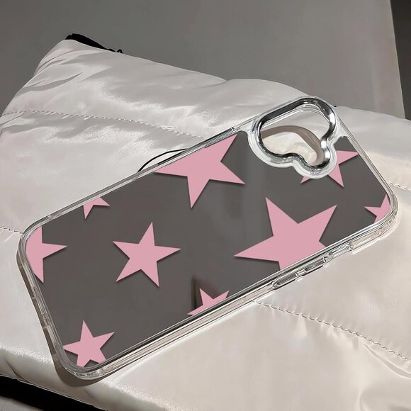 Iphone 16 15 14 Glossy Mirror Case Pink Cute Kawaii Star Wireless Charging Case - Picture 3 of 4